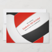 レッドブラックバレーボール女子ボーイズ誕生日パーティー 招待状 (正面)