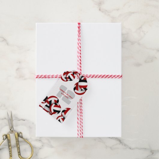 レッドブラックバレーボール子供の誕生日パーティー ギフトタグ (より糸付き)