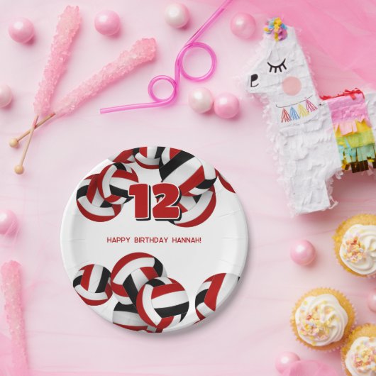 レッドブラックバレーボール子供の誕生日パーティー ペーパープレート (パーティー)