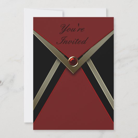 レッドブラックバースデーパーティーの招待テンプレート 招待状 (正面)