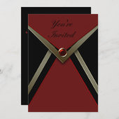 レッドブラックバースデーパーティーの招待テンプレート 招待状 (正面/裏面)