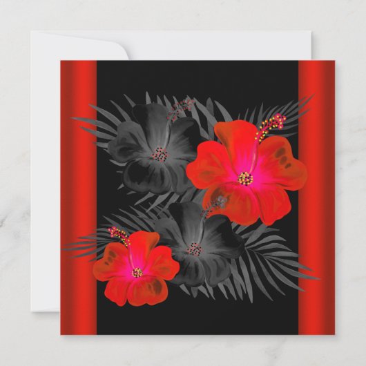 レッドブラックパームスハイビスカストロピカルバースデーパーティー 招待状 (裏面)