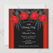 レッドブラックパームスハイビスカストロピカルバースデーパーティー 招待状 (正面)