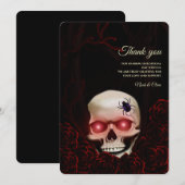 レッドブラックフローラダークムーディゴシックゴシックスカルハロウィン サンキューカード (正面/裏面)
