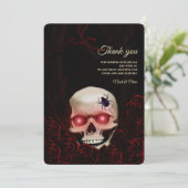 レッドブラックフローラダークムーディゴシックゴシックスカルハロウィン サンキューカード (スタンド正面)