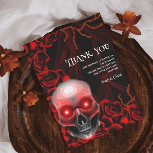 レッドブラックフローラダークムーディゴシックゴシックスカルハロウィン サンキューカード