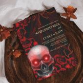 レッドブラックフローラダークムーディゴシックゴシックスカルハロウィン 箔招待状