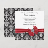 レッドブラックブラックダマスクブライダルシャワー 招待状 (正面/裏面)