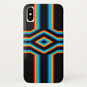 レッドブラックブルーイエロー抽象芸術レインボーネオンクロス iPhone X ケース