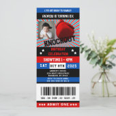 レッドブラックブルーボクシングチケット誕生日写真 招待状 (スタンド正面)