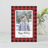 レッドブラックプレイドクリスマスフォトカード シーズンカード (スタンド正面)