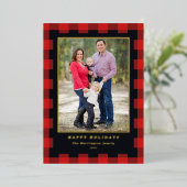 レッドブラックプレイドクリスマスフォト金ゴールド 箔シーズンカード (立ち正面)