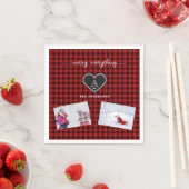 レッドブラックプレイドクリスマス引用文モノグラム写真 スタンダードカクテルナプキン (インサイチュ)