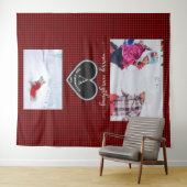 レッドブラックプレイドクリスマス引用文モノグラム写真 タペストリー (インサイチュ(横))