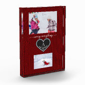 レッドブラックプレイドクリスマス引用文モノグラム写真 フォトブロック (左)