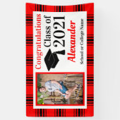 レッドブラックプレイドスクールカラー卒業 横断幕 (縦)