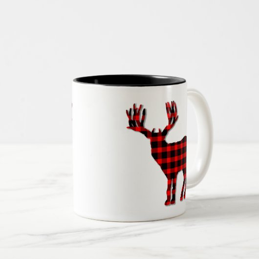 レッドブラックプレイドディアスタグシルエット ツートーンマグカップ (正面右)