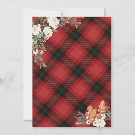 レッドブラックプレイドベビーキャリッジジェンダーの表示 招待状 (裏面)