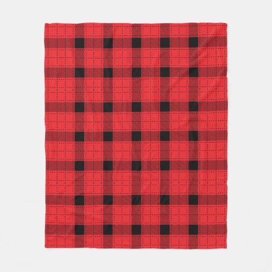 レッドブラックプレイドミニマリストクリスマス フリースブランケット (正面)