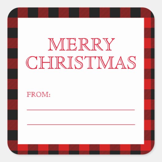 レッドブラックプレイドメリークリスマスプレゼントラベルシール スクエアシール (正面)