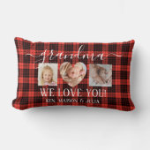 レッドブラックプレイド3フォトコラージギフトパーソナライズされた ランバークッション (正面)