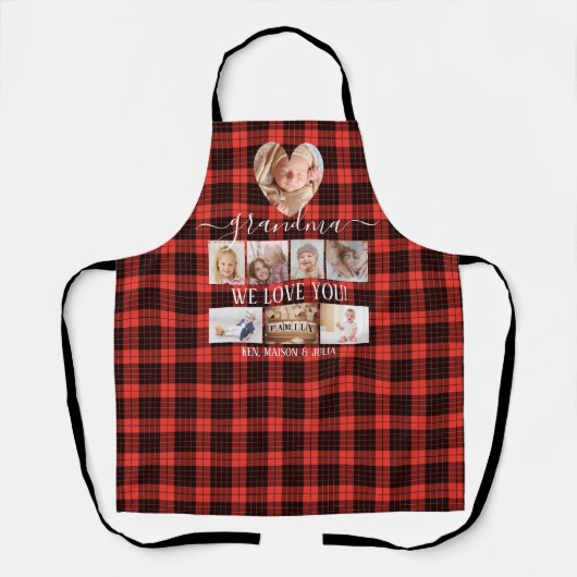 レッドブラックプレイド8フォトコラージギフトパーソナライズされた エプロン (正面)