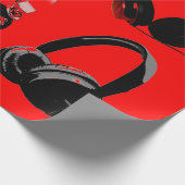 レッドブラックヘッドフォンシルエットポップ・アートのアート ラッピングペーパー (角)