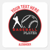 レッドブラックベースボールガールボーイバースデーパーティー スクエアシール (正面)