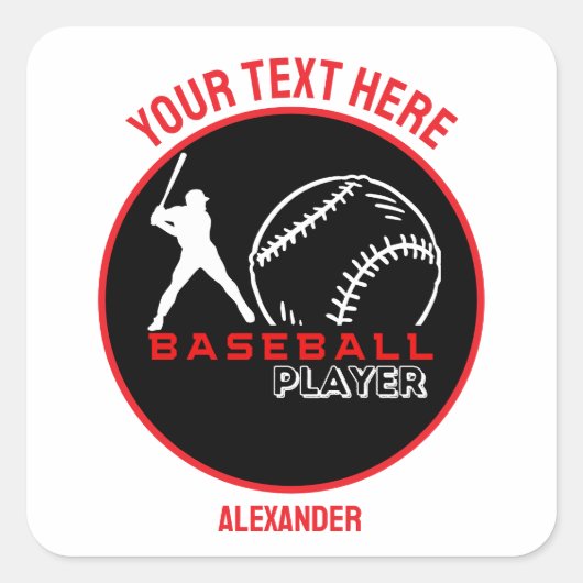 レッドブラックベースボールガールボーイバースデーパーティー スクエアシール (正面)