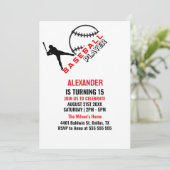 レッドブラックベースボールガールボーイバースデーパーティー 招待状