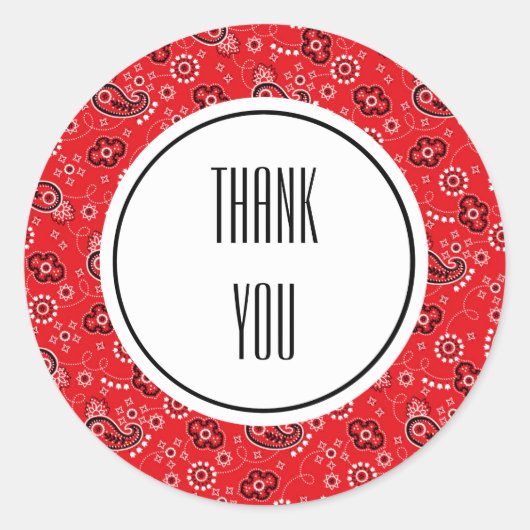 レッドブラックペイズリーバンダナプリント パーソナライズされた ラウンドシール (正面)