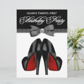 レッドブラックボウタイウーマンバースデーパーティー 招待状 (スタンド正面)