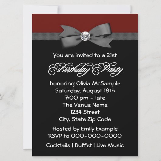 レッドブラックボウタイウーマンバースデーパーティー 招待状 (裏面)