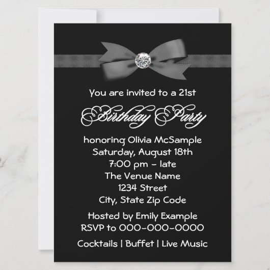 レッドブラックボウタイ女性21st誕生日パーティー 招待状 (裏面)