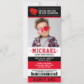 レッドブラックボクシングチケット誕生日写真 招待状 (正面)