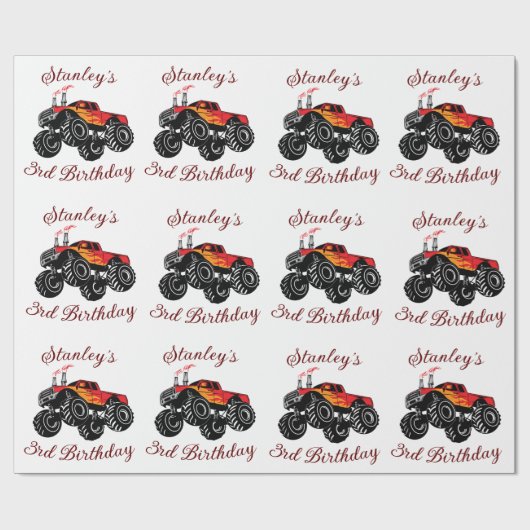 レッドブラックボーイズ誕生日モンスタートラック誕生日 ラッピングペーパー (フラット)