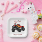 レッドブラックボーイズ誕生日モンスタートラック ペーパープレート (パーティー)