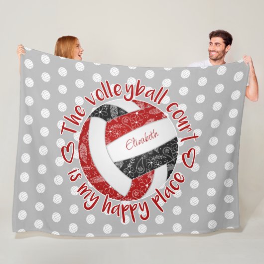 レッドブラックボーホーバレーボールコートは私の幸せな場所 フリースブランケット (インサイチュ)