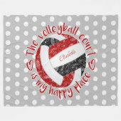 レッドブラックボーホーバレーボールコートは私の幸せな場所 フリースブランケット (正面(横))