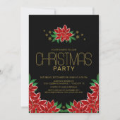 レッドブラックポインセティシアクリスマスパーティー 招待状 (正面)