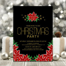 レッドブラックポインセティシアクリスマスパーティー 招待状