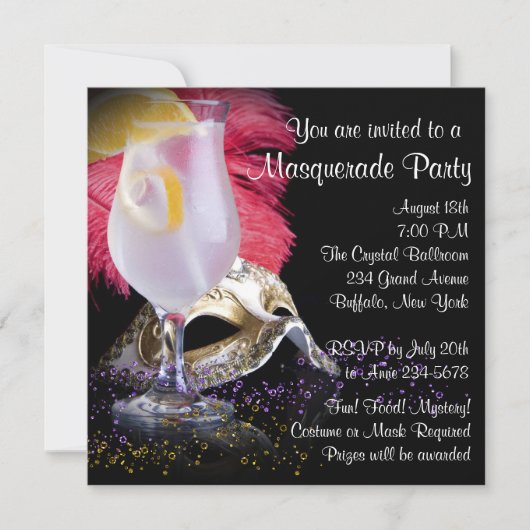 レッドブラックマスカレードパーティの招待状 招待状 (正面)