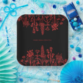 レッドブラックミニマルフローラモダンゴシック結婚ズ ペーパープレート (パーティー)