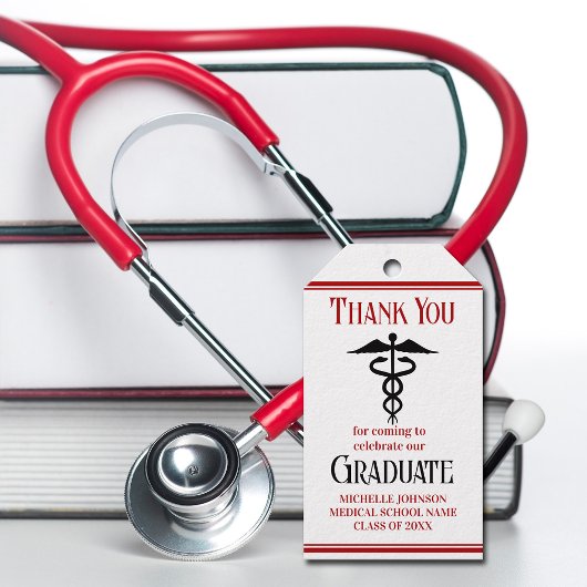 レッドブラックメディカルスクールカスタム卒業パーティー ギフトタグ