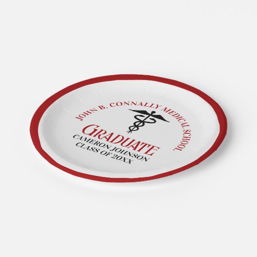 レッドブラックメディカルスクールカスタム卒業パーティー ペーパープレート (アングル)