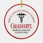 レッドブラックメディカルスクールフォトカスタム卒業 セラミックオーナメント (正面)