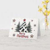 レッドブラックメリークリスマスツリークリスマスカード カード (黄色い花)