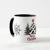 レッドブラックメリークリスマスツリーズスノーフレーク マグカップ (正面左)
