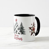 レッドブラックメリークリスマスツリーズスノーフレーク マグカップ (正面右)
