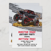 レッドブラックモンスタートラック誕生日パーティー 招待状 (正面/裏面)